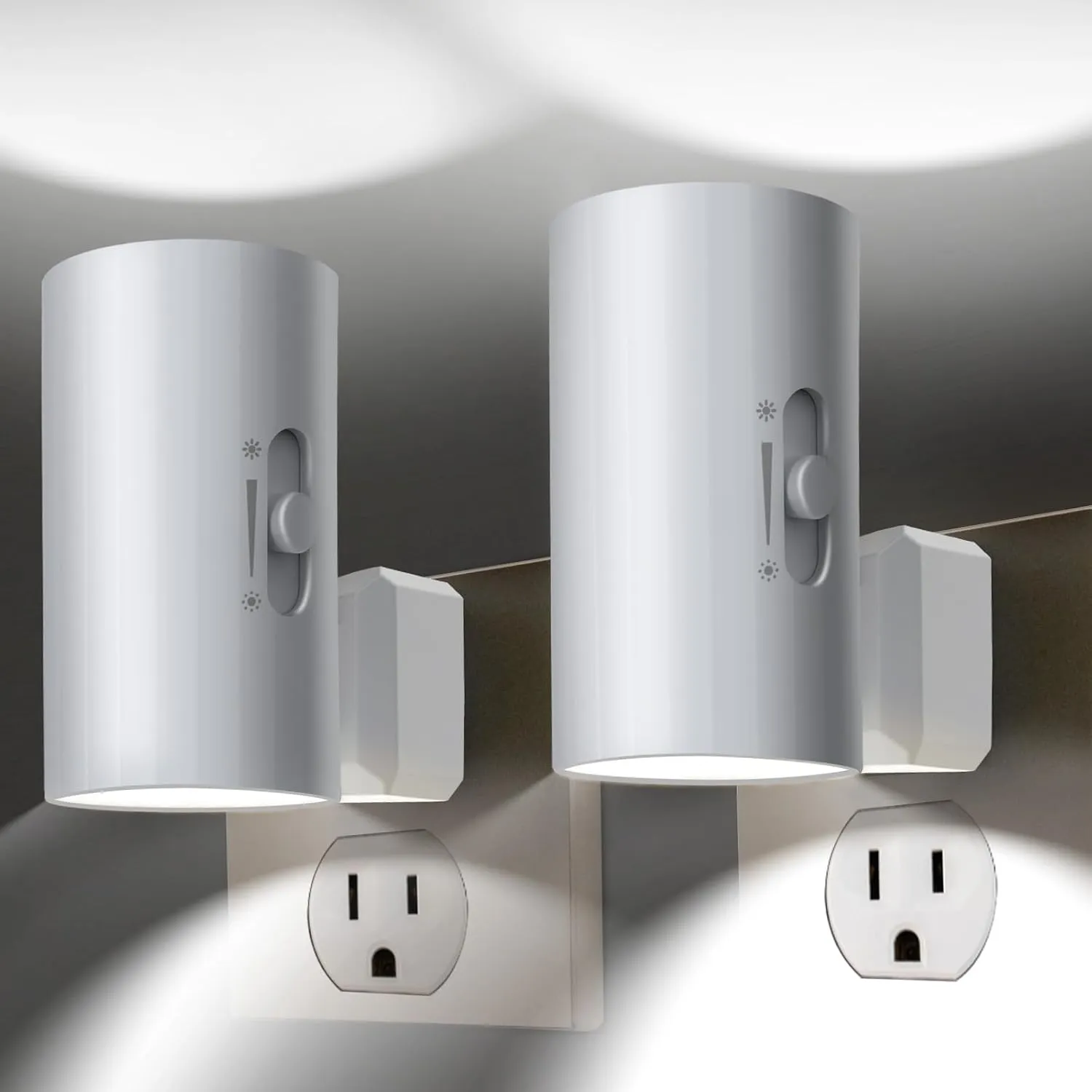 Plug-in Night Lights, LED Night Lights for Wall, Sensor Dusk to Dawn, 0-100 LM Dimmable, Cool White, Modern for Bathroom, Bedroom, Kitchen, Hallway, Stairway - 2 Pack