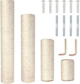 PowerKing Natural Sisal Replacement Scratching Post, 4 Pieces M8 Cat Scratch Post Refill Pole Parts for Refurbishment, White, Include Screws, 15.74'' 11.88'' 7.87'' 3.93''
