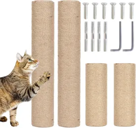 PowerKing Natural Sisal Replacement Scratching Post, 4 Pieces M8 Cat Scratch Post Refill Pole Parts for Refurbishment, White, Include Screws (Nature-15.7'' 15.7'' 7.87'' 7.87'')