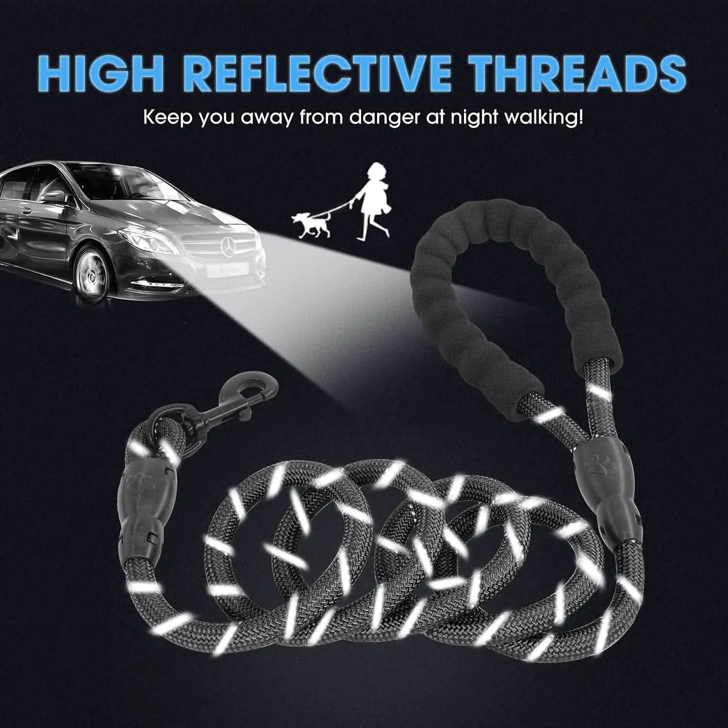 Premium Reflective Dog Leash - Available in 5ft Length and Multiple Colors with Padded Handle