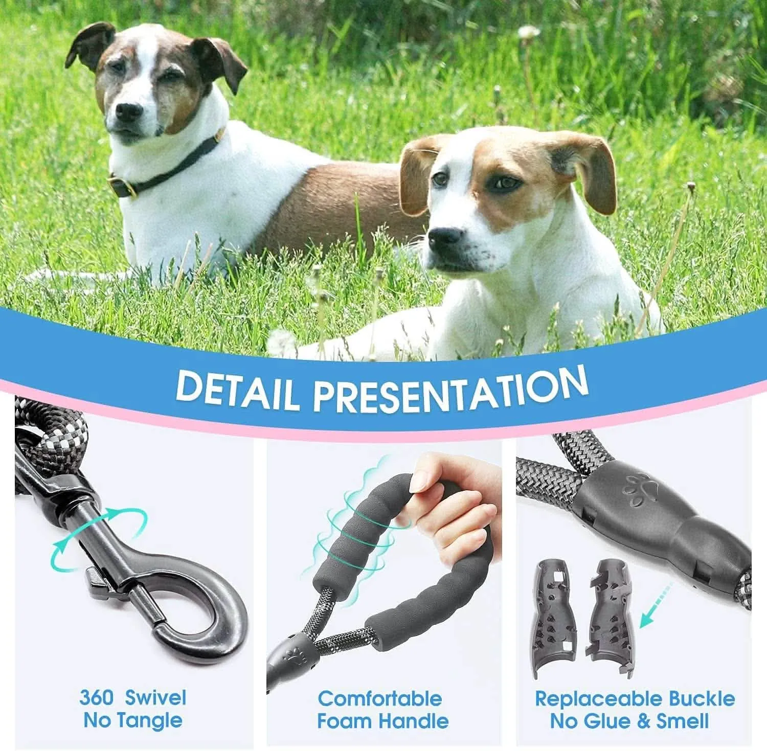 Premium Reflective Dog Leash - Available in 5ft Length and Multiple Colors with Padded Handle