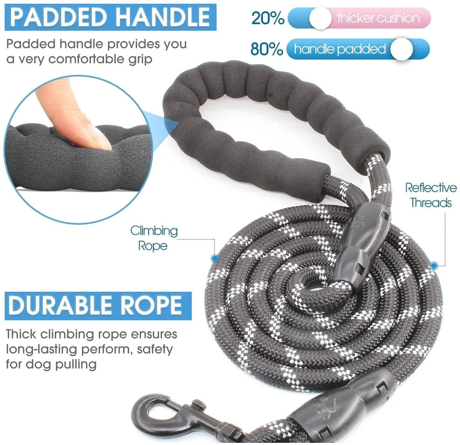 Premium Reflective Dog Leash - Available in 5ft Length and Multiple Colors with Padded Handle