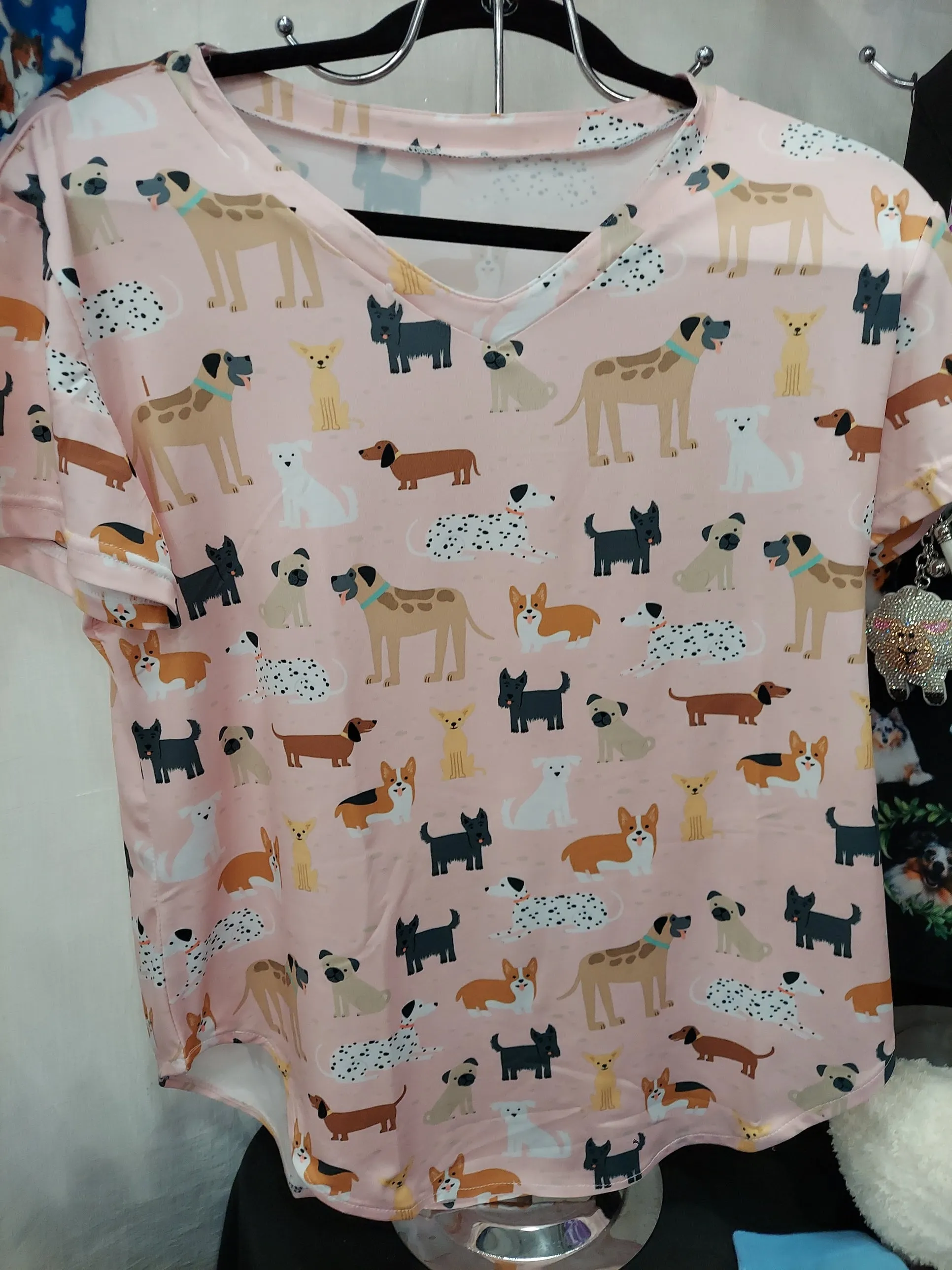 Pretty in Pink Puppy Parade Dog Ladies T-shirt Top Blouse