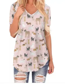 Pretty in Pink Puppy Parade Dog Ladies T-shirt Top Blouse