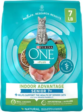 Purina ONE High Protein, Natural Senior Dry Cat Food, Indoor Advantage Senior  - 7 Lb. Bag