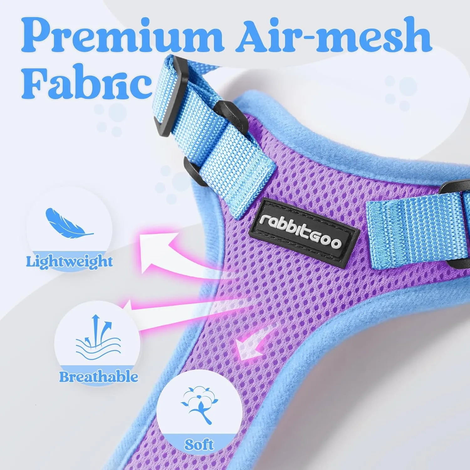 rabbitgoo Cat Harness and Leash Set, Escape Proof Soft Adjustable Vest Harnesses for Outdoor Walking, Easy Control Breathable Kitten Jacket with Reflective Strips, Purple & Blue, M