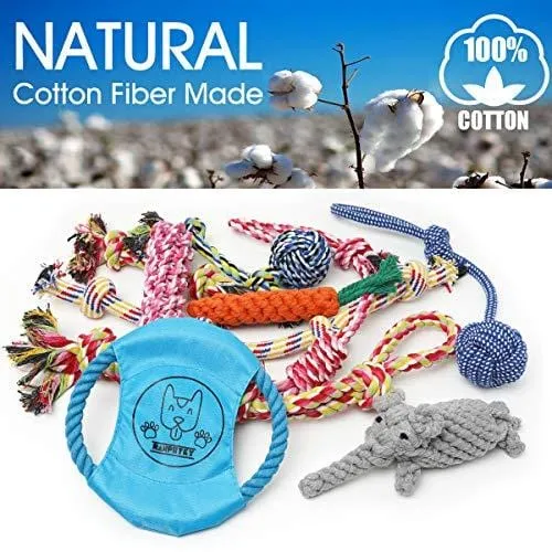 Ranphykx Dog Puppy Toys 11 Pack, Dog Rope Toys Puppy Chew Toys for Playtime Puppy Teething Toys, Dog Flying Disc, Washable Cotton Rope