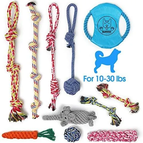 Ranphykx Dog Puppy Toys 11 Pack, Dog Rope Toys Puppy Chew Toys for Playtime Puppy Teething Toys, Dog Flying Disc, Washable Cotton Rope