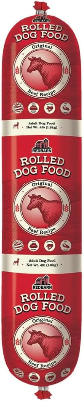 Redbarn Pet Products Premium Rolled Dog Food, Semi-Moist, Beef Recipe - High Protein Full Feed, Topper, Training Treat, or Pill Pouch - Balanced Meal with Functional Ingredients - 4 lb, 8 Rolls