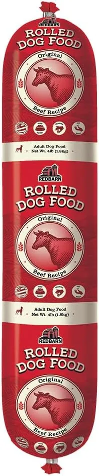 Redbarn Pet Products Premium Rolled Dog Food, Semi-Moist, Beef Recipe - High Protein Full Feed, Topper, Training Treat, or Pill Pouch - Balanced Meal with Functional Ingredients - 4 lb, 8 Rolls