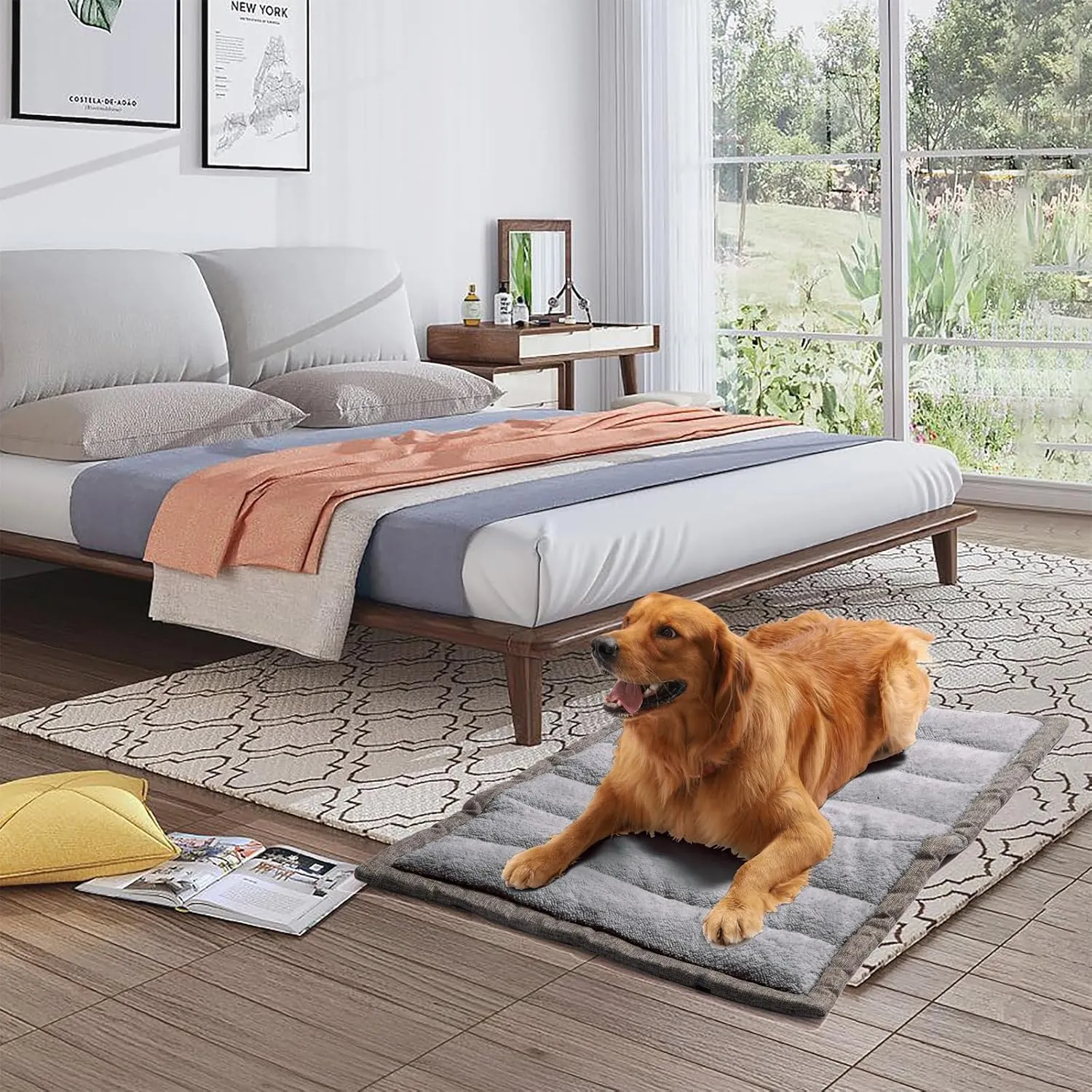 Rollup Outdoor Dog Bed,Camping Travel Dog Bed Mats for Medium Large Dogs, Portable, Foldable, Machine Washable Pet Accessories for Maximum Convenience 36*23 Grey