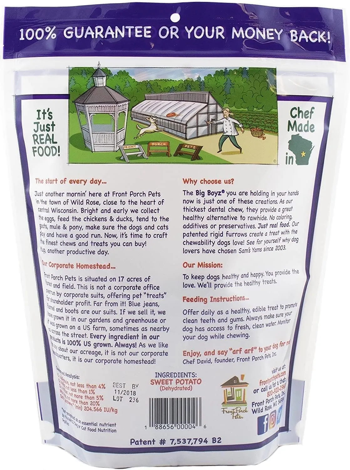 Sams Yams Sweet Potato Dog Treats, Healthy Dog Treats for Large Dogs - Sweet Potato Dog Treats Made in USA, High Fiber, Vegan Dental Chews - Big Boyz, Sweet Potato Dog Chewz, 15oz (Pack of 3)