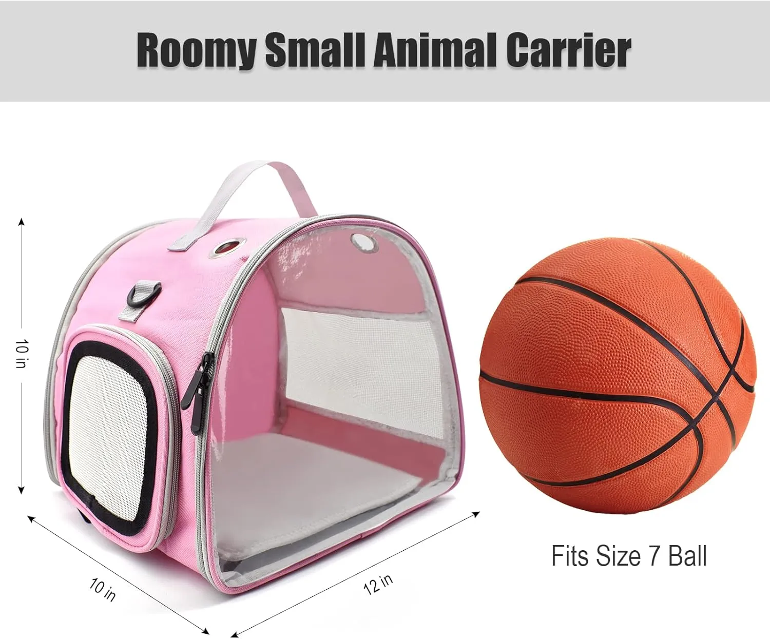 Small Animal Carrier Bag, Upgraded Portable Guinea Pig Carriers, Transparent Hamster Carrying Case, Reptile Rat Rabbit Bearded Dragon Hedgehog Carrier Bag for Travel, Hiking, Walking, Outdoor (Pink)