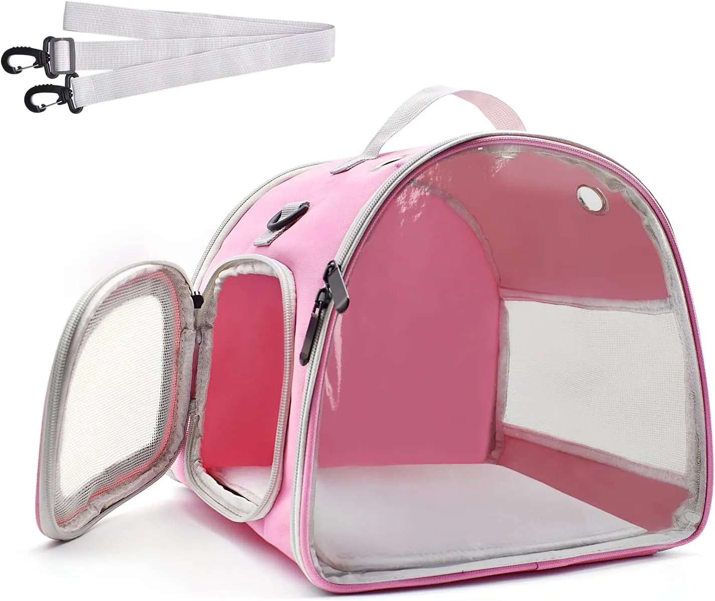 Small Animal Carrier Bag, Upgraded Portable Guinea Pig Carriers, Transparent Hamster Carrying Case, Reptile Rat Rabbit Bearded Dragon Hedgehog Carrier Bag for Travel, Hiking, Walking, Outdoor (Pink)