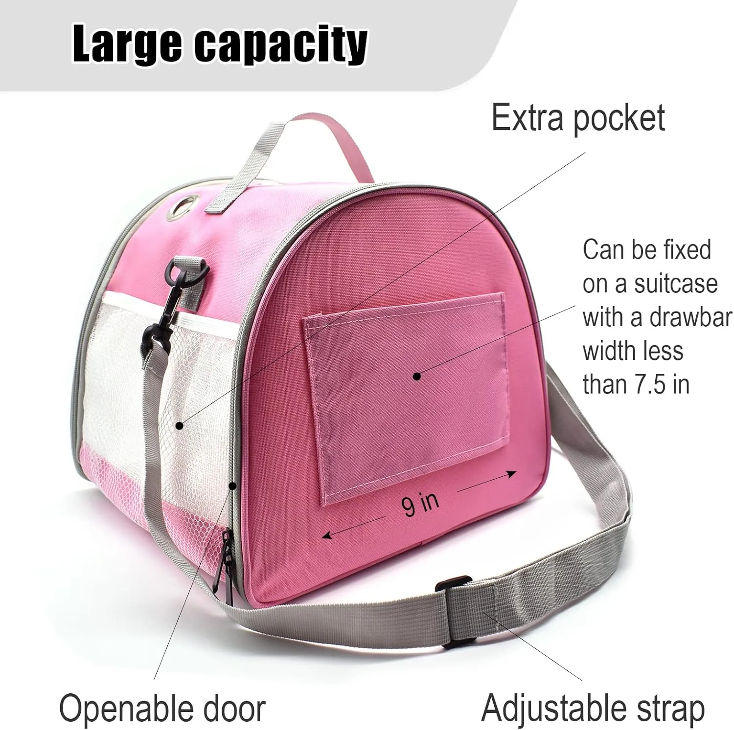 Small Animal Carrier Bag, Upgraded Portable Guinea Pig Carriers, Transparent Hamster Carrying Case, Reptile Rat Rabbit Bearded Dragon Hedgehog Carrier Bag for Travel, Hiking, Walking, Outdoor (Pink)