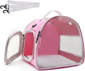 Small Animal Carrier Bag, Upgraded Portable Guinea Pig Carriers, Transparent Hamster Carrying Case, Reptile Rat Rabbit Bearded Dragon Hedgehog Carrier Bag for Travel, Hiking, Walking, Outdoor (Pink)