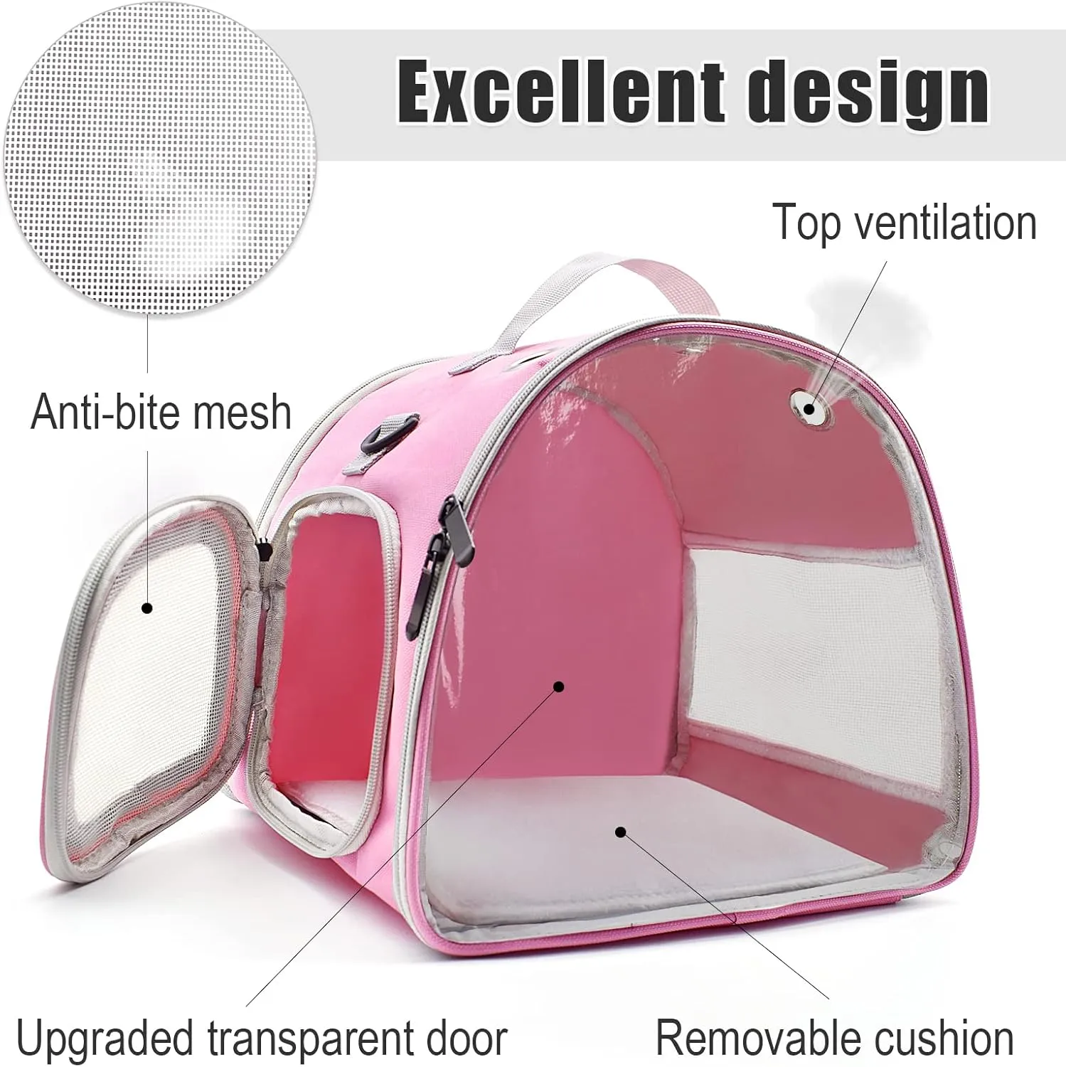 Small Animal Carrier Bag, Upgraded Portable Guinea Pig Carriers, Transparent Hamster Carrying Case, Reptile Rat Rabbit Bearded Dragon Hedgehog Carrier Bag for Travel, Hiking, Walking, Outdoor (Pink)