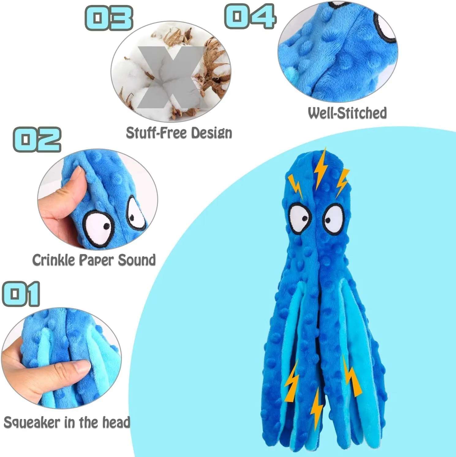 Squeaky Dog Toys, Crinkle Interactive Plush Chew Dog Toy Octopus for Hide and Seek and Puppy Teething, Perfect for Puppies, Small and Medium Dogs,1 Pack (Purple)