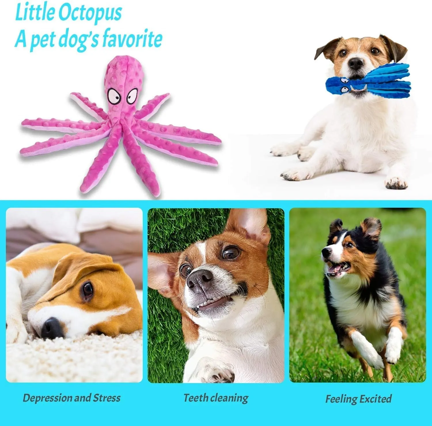 Squeaky Dog Toys, Crinkle Interactive Plush Chew Dog Toy Octopus for Hide and Seek and Puppy Teething, Perfect for Puppies, Small and Medium Dogs,1 Pack (Purple)