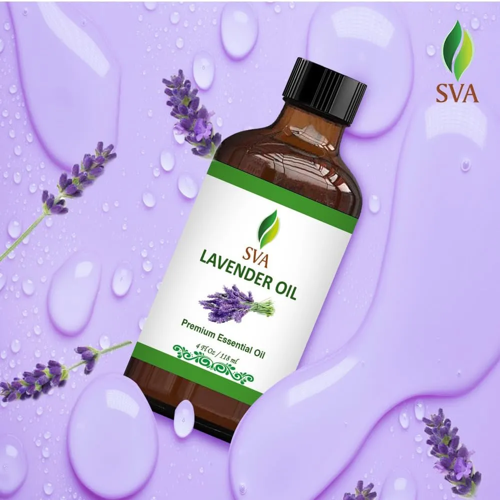 SVA Lavender Essential Oil  4 Fl Oz  100% Natural Lavender Oil - for Diffuser, Hair Care, Face, Skin Care, Aromatherapy, Scalp and Body Massage, Soap and Candle Making  with Dropper