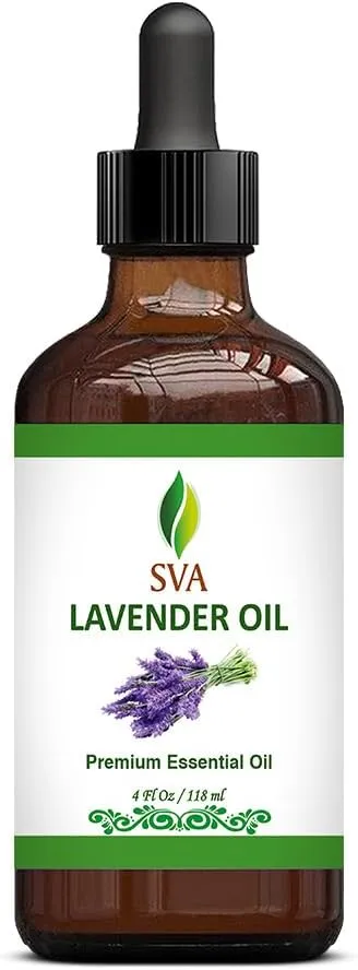 SVA Lavender Essential Oil  4 Fl Oz  100% Natural Lavender Oil - for Diffuser, Hair Care, Face, Skin Care, Aromatherapy, Scalp and Body Massage, Soap and Candle Making  with Dropper