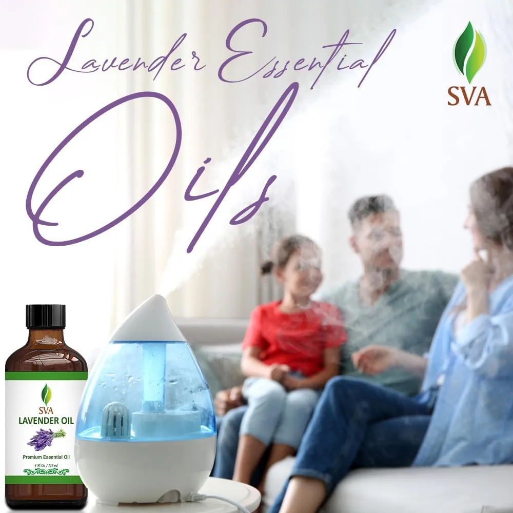 SVA Lavender Essential Oil  4 Fl Oz  100% Natural Lavender Oil - for Diffuser, Hair Care, Face, Skin Care, Aromatherapy, Scalp and Body Massage, Soap and Candle Making  with Dropper