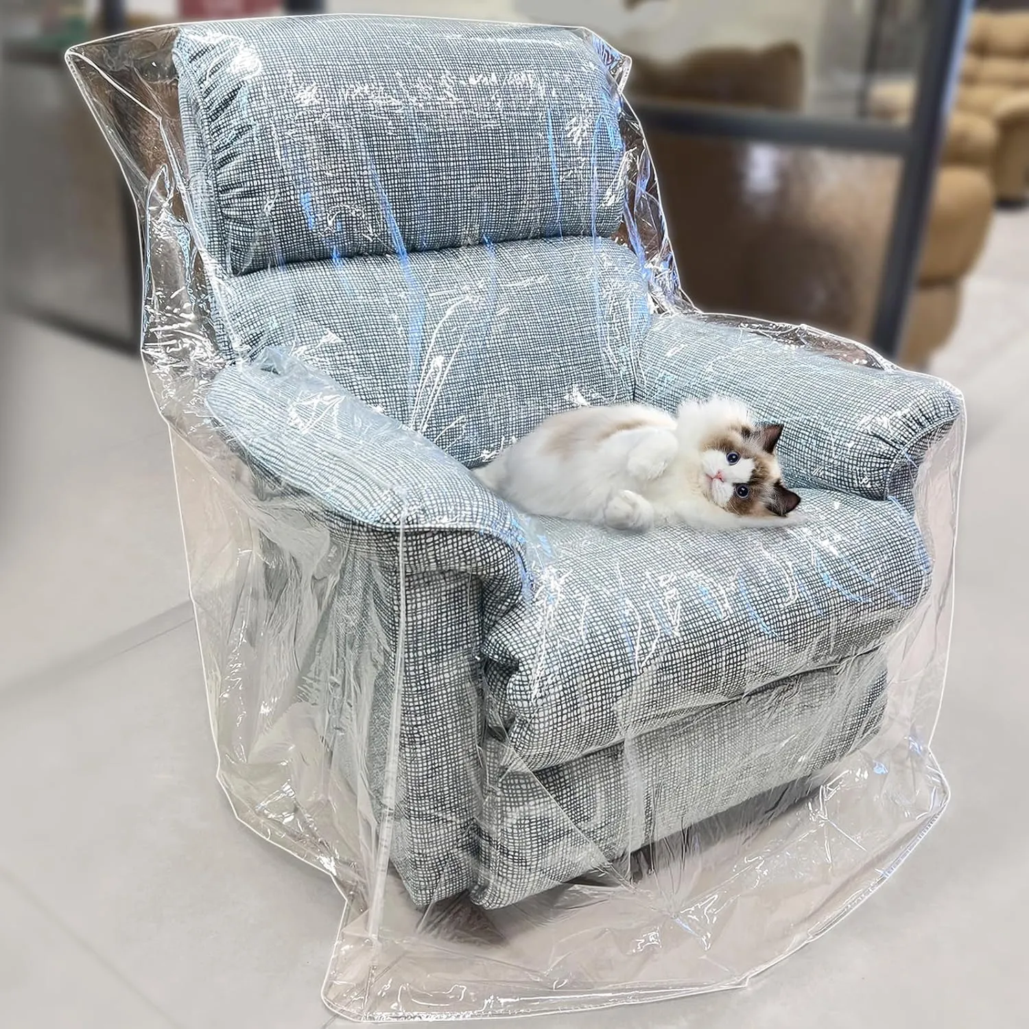 Swanna Plastic Recliner Furniture Cover  Clear Moving Bag for Couch, Heavy Duty Waterproof Cover Pets | Cat Scratching Protector,Plastic Chair Cover 42" BH x 25" AH x 36W x 40D (Armchair-2 Pack)