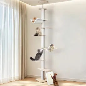 Tall Cat Activity Tree,Cat Trees Floor to Ceiling Height (80-113 in) Tower 6 Tier Hemp Scratching Post Sturdy Indoor Cat Scratching Post Adjustable Cat Climbing Tower