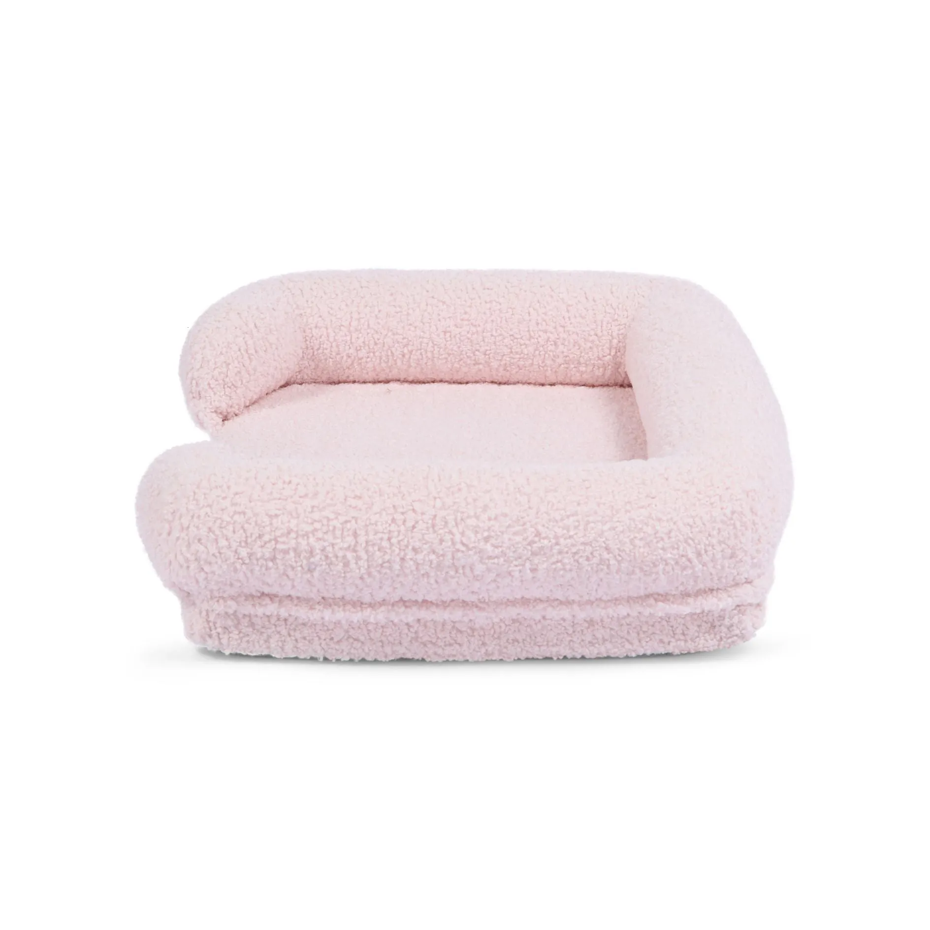 Teddy Fleece Memory Foam Sofa Pet Bed with Bolster - Pink