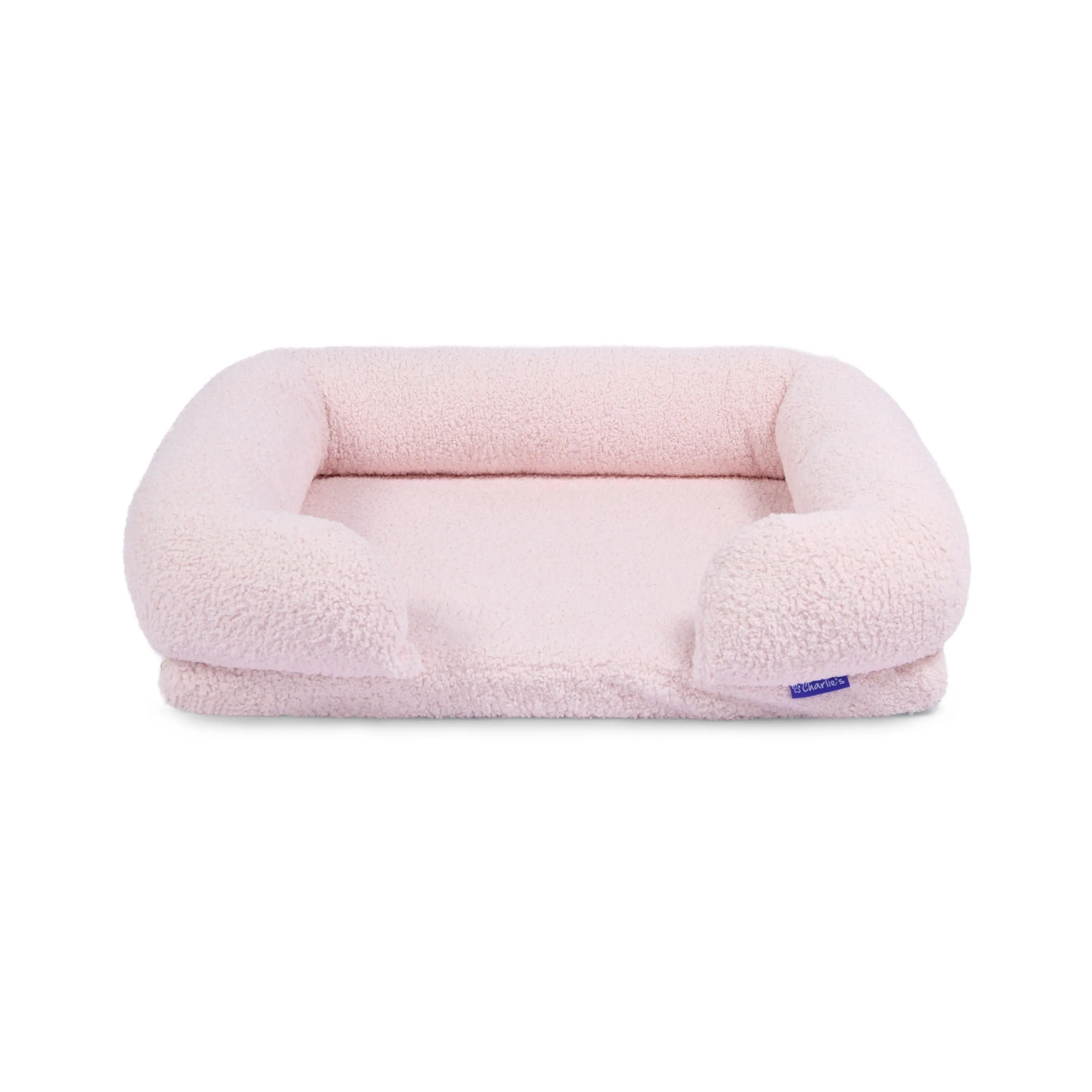 Teddy Fleece Memory Foam Sofa Pet Bed with Bolster - Pink