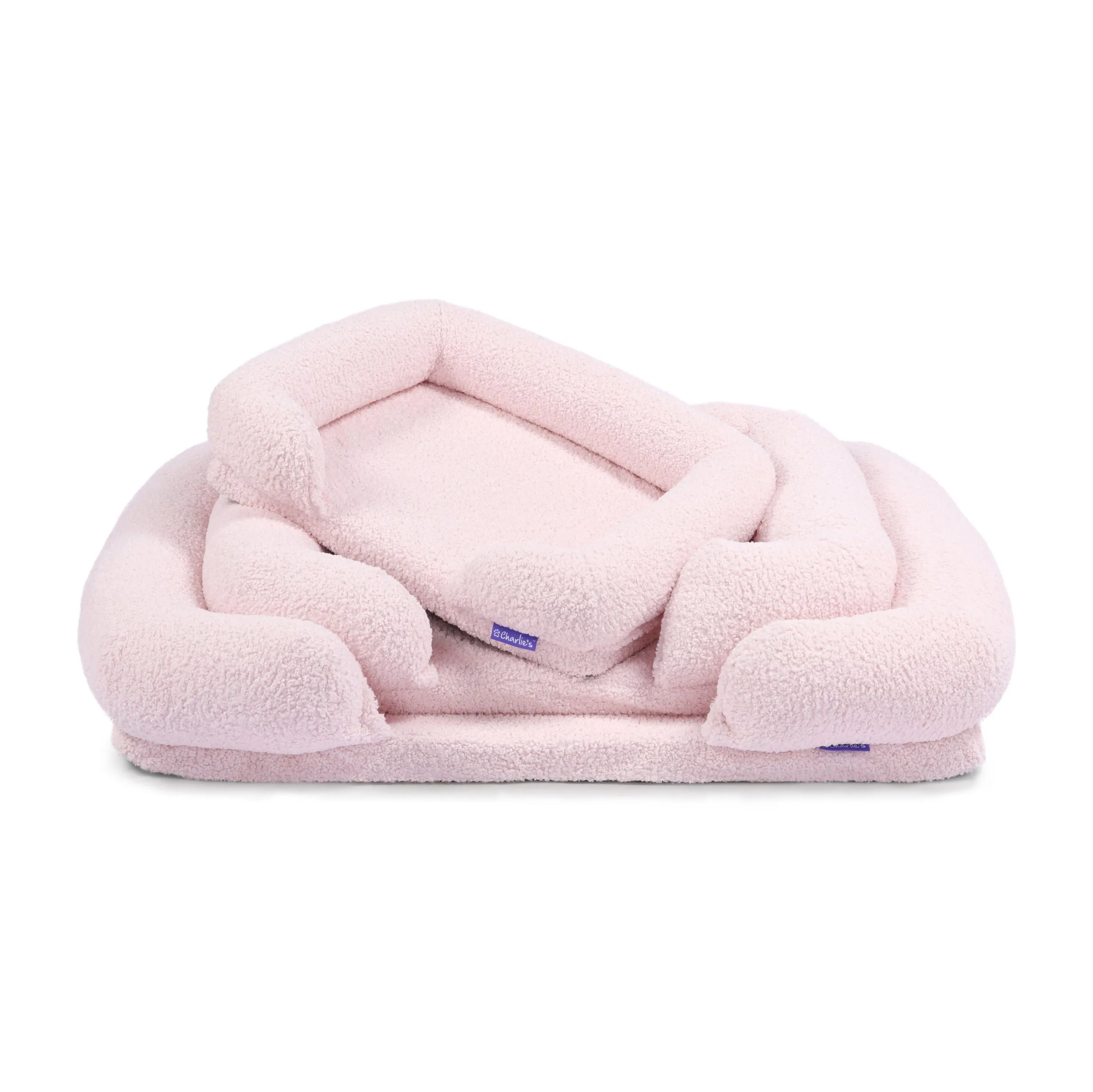Teddy Fleece Memory Foam Sofa Pet Bed with Bolster - Pink