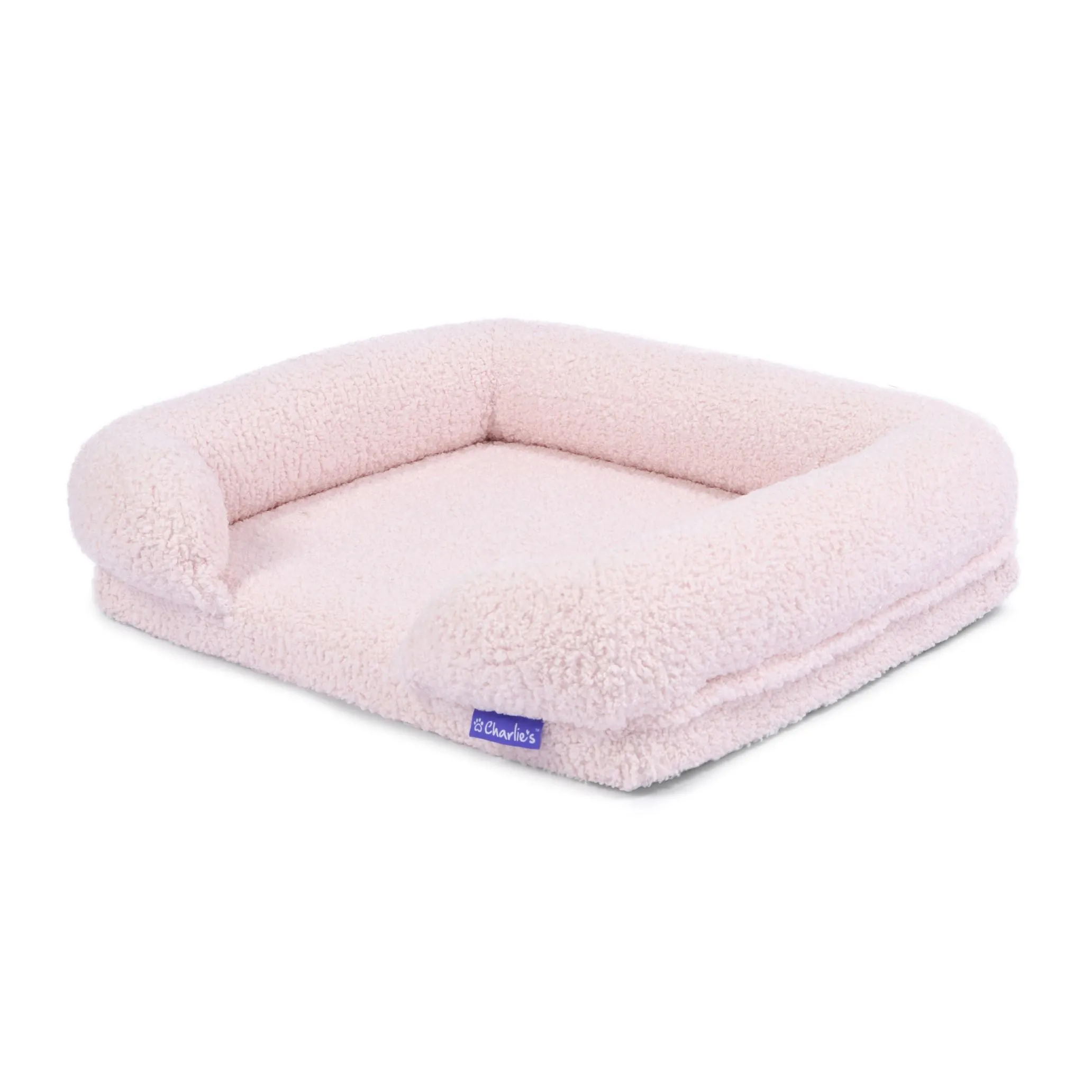 Teddy Fleece Memory Foam Sofa Pet Bed with Bolster - Pink