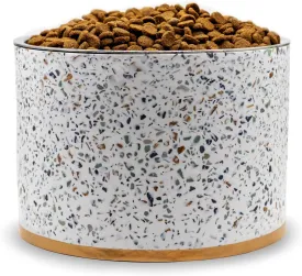 Terrazzo Single Elevated Dog Bowl Stand with Removable Stainless Steel 44oz Inner Bowl for Medium to Large Breed - Raised Dog Food or Water Station (Large, White)