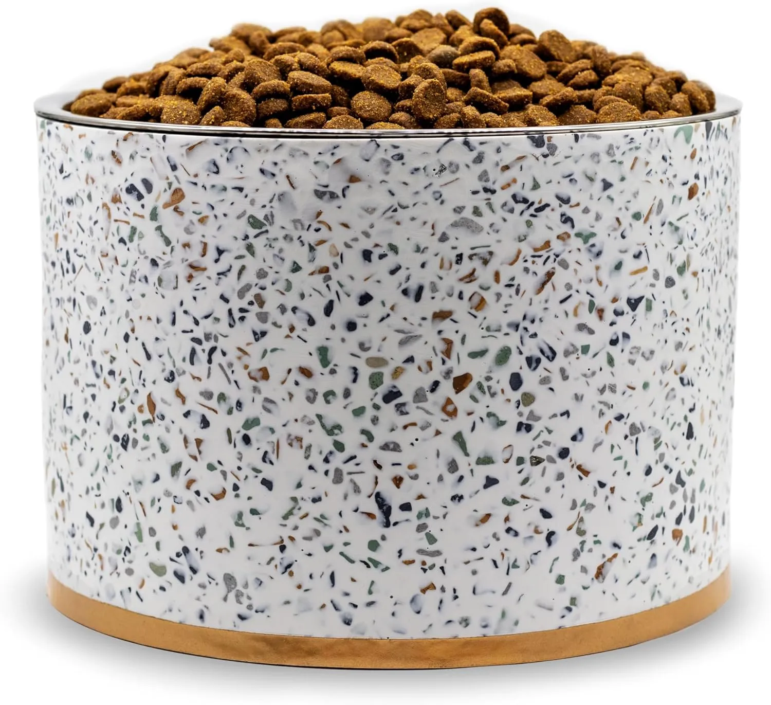 Terrazzo Single Elevated Dog Bowl Stand with Removable Stainless Steel 44oz Inner Bowl for Medium to Large Breed - Raised Dog Food or Water Station (Large, White)