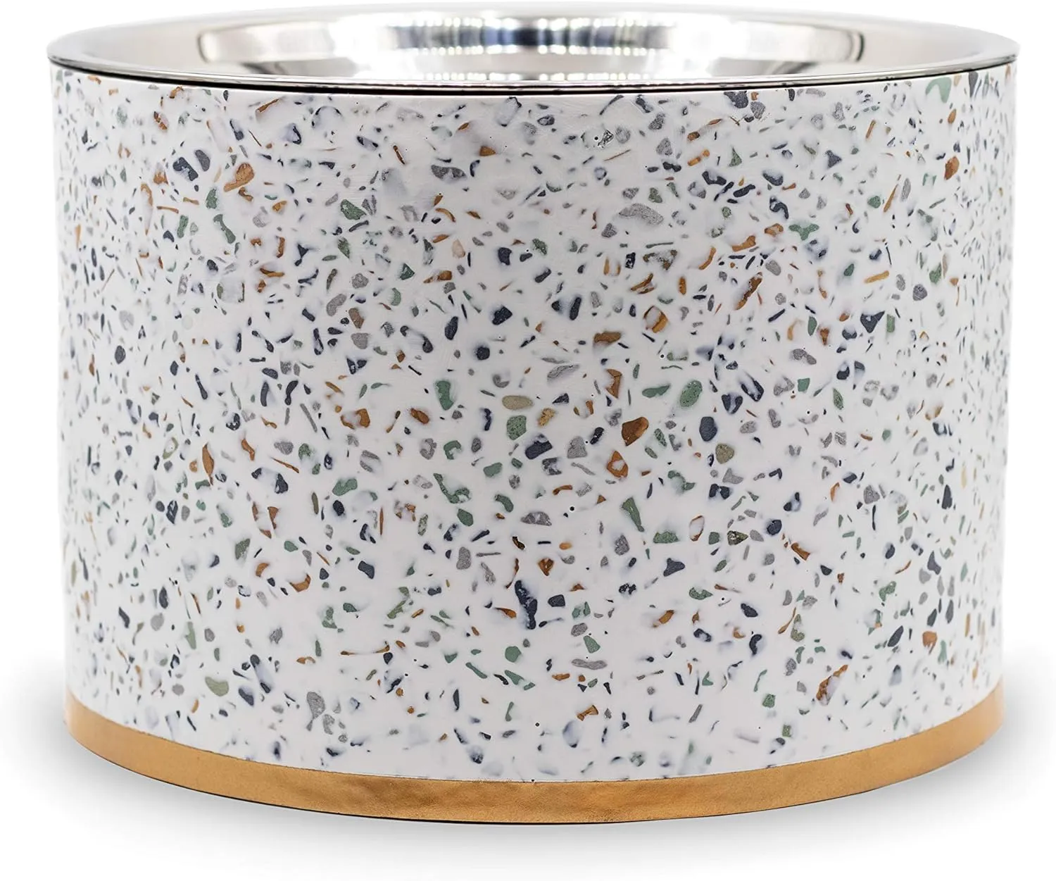 Terrazzo Single Elevated Dog Bowl Stand with Removable Stainless Steel 44oz Inner Bowl for Medium to Large Breed - Raised Dog Food or Water Station (Large, White)
