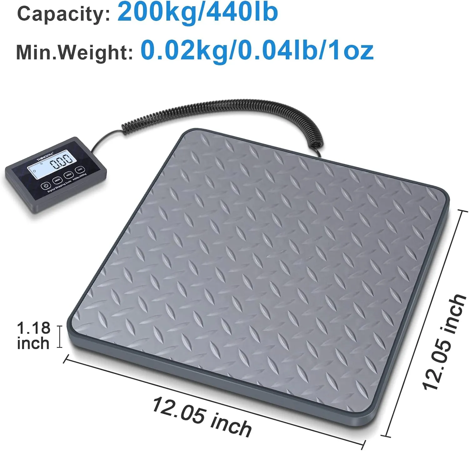 THINKSCALE Digital Shipping Postal Scale, 440 lb/1oz High Accuracy Postage Scale, Hold/Tare Function, Lightweight Scale for Packages/Luggage/Warehouse/Home, Commercial Weight Scale, Battery&AC Adapter