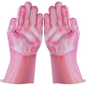 Upgraded Pet Grooming Gloves, Bite Resistant & Silicone Brush for Shedding, Bathing, Massaging  Fit Small to Large Dogs and Cats, Pink