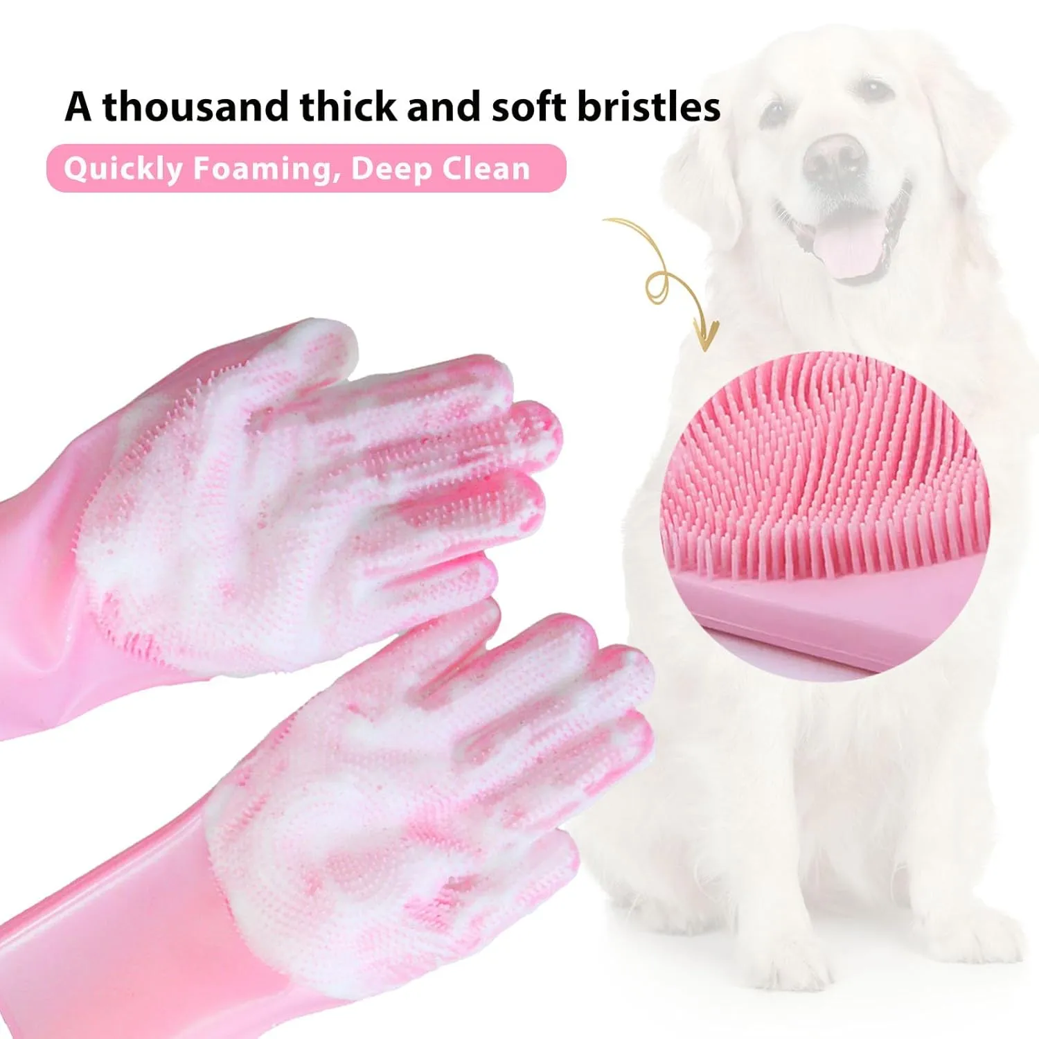 Upgraded Pet Grooming Gloves, Bite Resistant & Silicone Brush for Shedding, Bathing, Massaging  Fit Small to Large Dogs and Cats, Pink