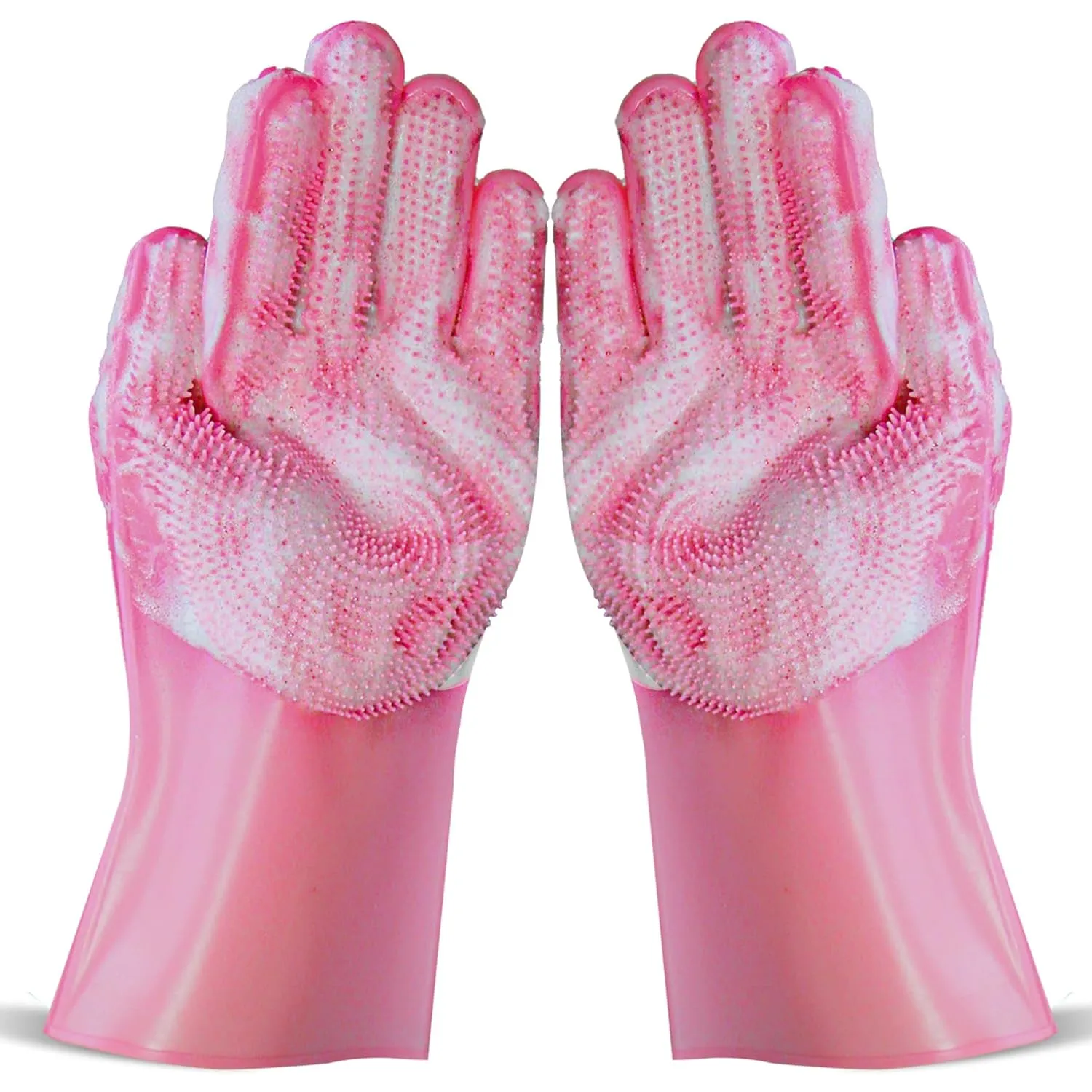 Upgraded Pet Grooming Gloves, Bite Resistant & Silicone Brush for Shedding, Bathing, Massaging  Fit Small to Large Dogs and Cats, Pink