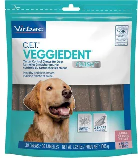 Veggiedent Fresh Dental Treats for Large Dogs 30kg  (15 Chews)