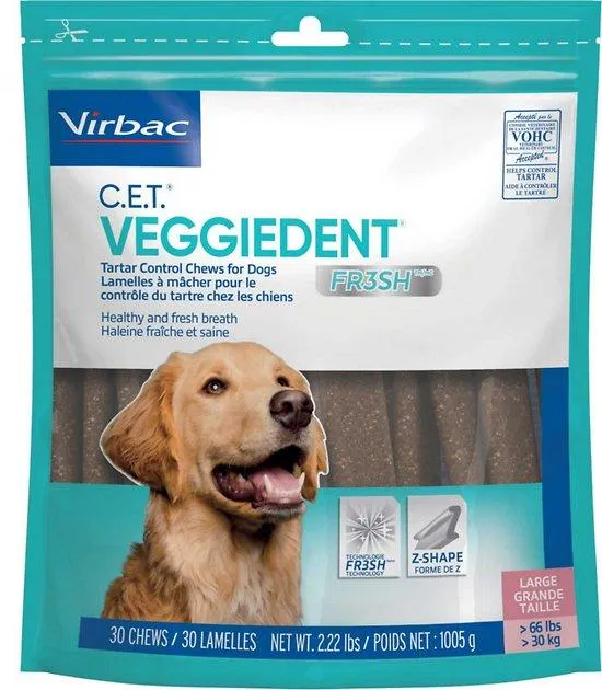 Veggiedent Fresh Dental Treats for Large Dogs 30kg  (15 Chews)