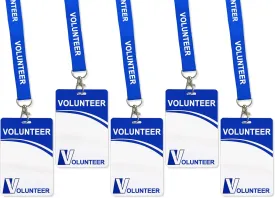 Volunteer ID Badge Card with Lanyard Clip - Reusable Identified Pass, Heavy Duty Plastic Name Tag for School, Church, Event, Backstage, Fundraising (5 pcs)