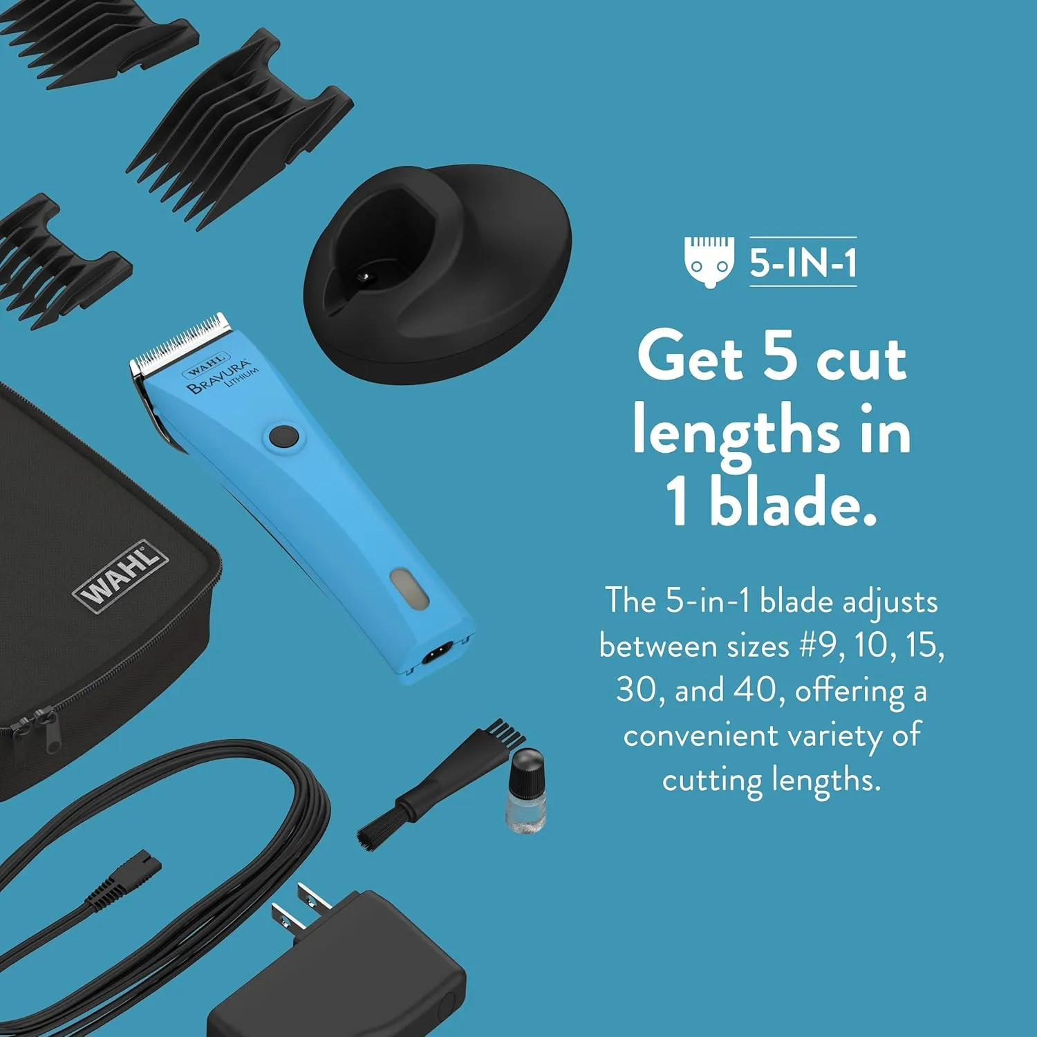 WAHL Professional Animal Bravura Lithium Ion Clipper - Pet, Dog, Cat, and Horse Corded / Cordless Clipper Kit, Turquoise (41870-0438)