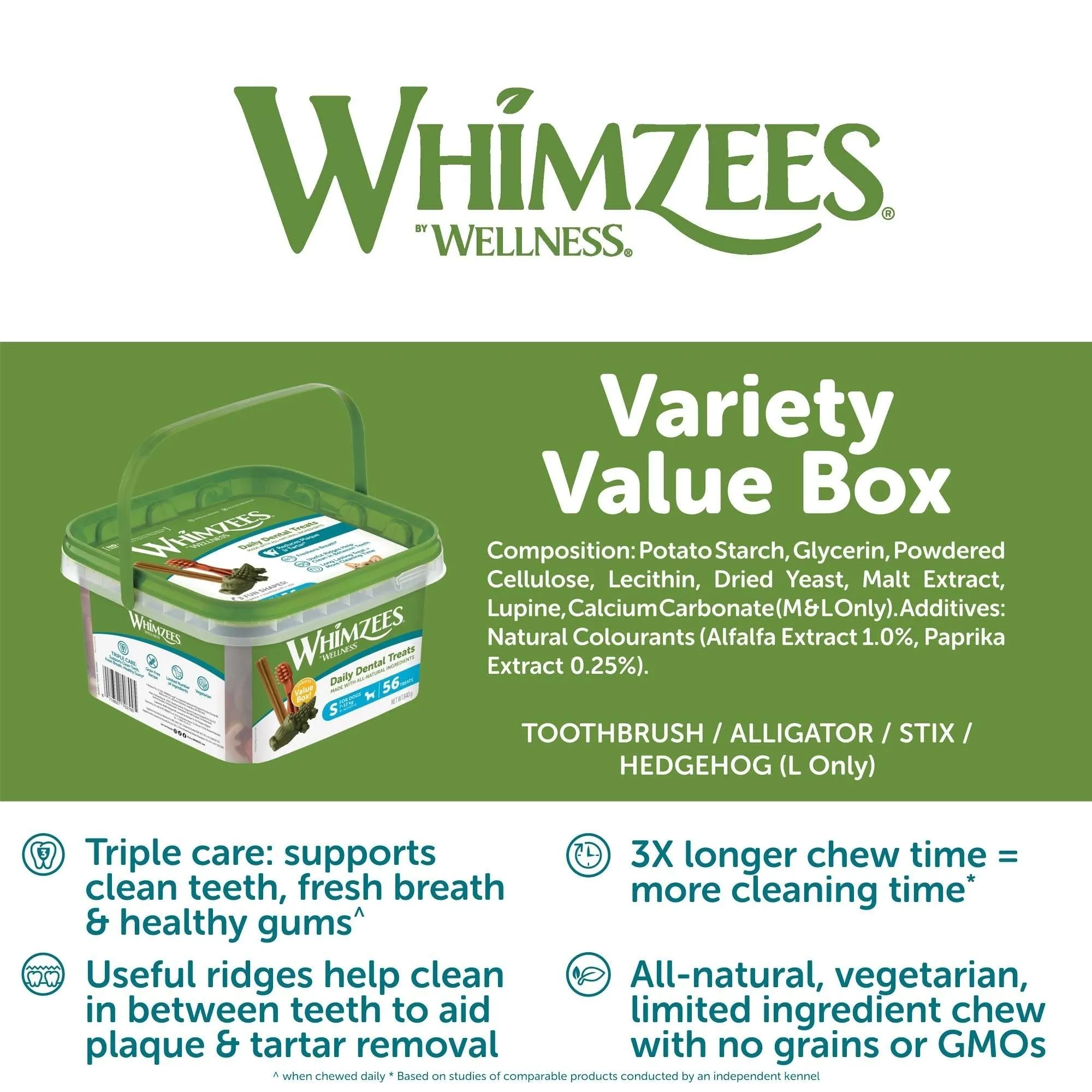 Whimzees Dog Dental Treats Variety Value Box Large 14 Pack