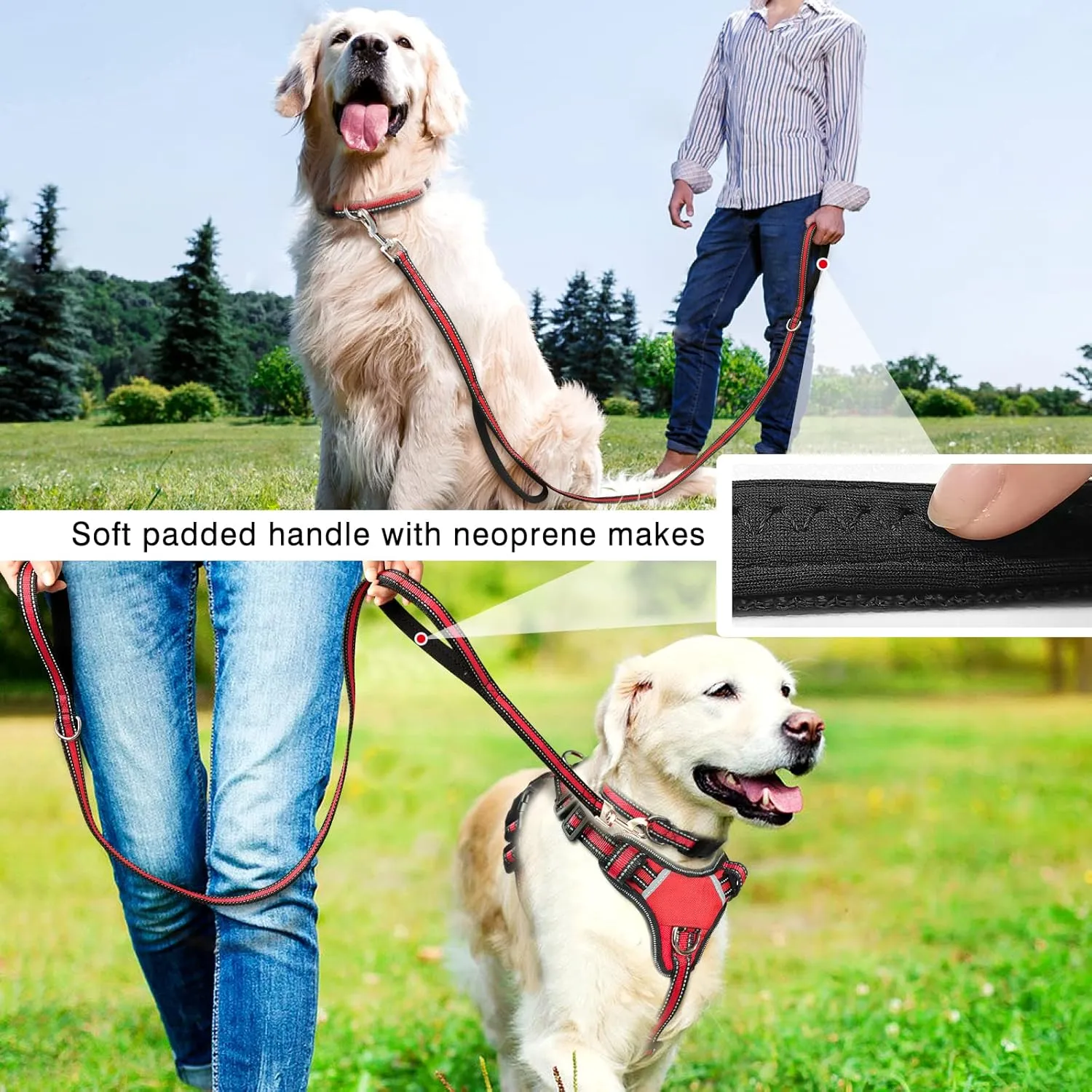 WINSEE Pet Harness Collar and Leash Set, All-in-one Reflective Dog Harness No Pull with Adjustable Buckles for Puppies, Small, Medium, Large, and Extra-Large Dogs (Large, Red)