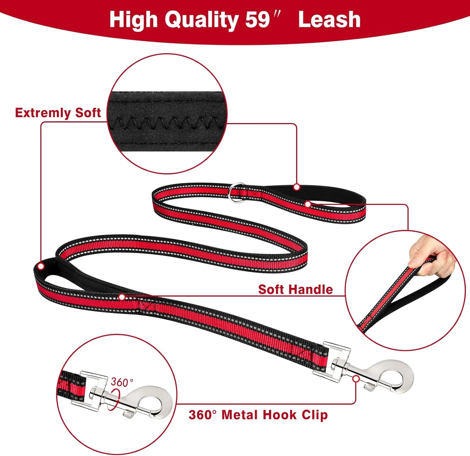 WINSEE Pet Harness Collar and Leash Set, All-in-one Reflective Dog Harness No Pull with Adjustable Buckles for Puppies, Small, Medium, Large, and Extra-Large Dogs (Large, Red)