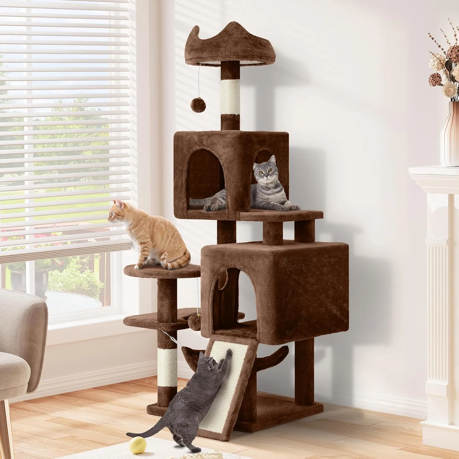 YITAHOME 54in Cat Tree Tower Condo, Multi-Level with Sisal Scratching Post, Cat Condos, Plush Top Perches, Hammock, Space Saving Cat Condo, Dangling Ball, Pet Play House, Perfect Pet Gift, Green