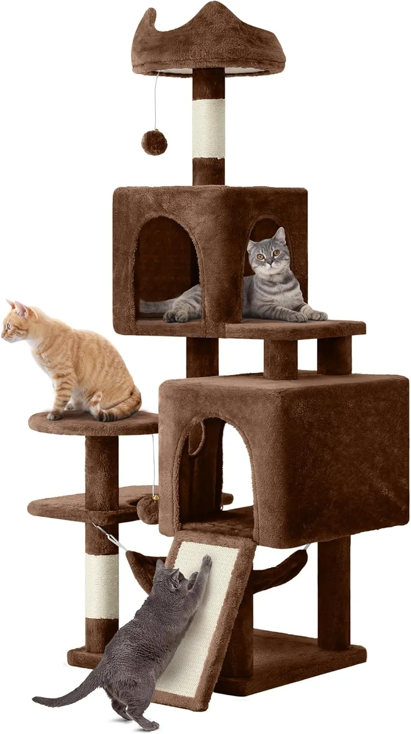 YITAHOME 54in Cat Tree Tower Condo, Multi-Level with Sisal Scratching Post, Cat Condos, Plush Top Perches, Hammock, Space Saving Cat Condo, Dangling Ball, Pet Play House, Perfect Pet Gift, Green