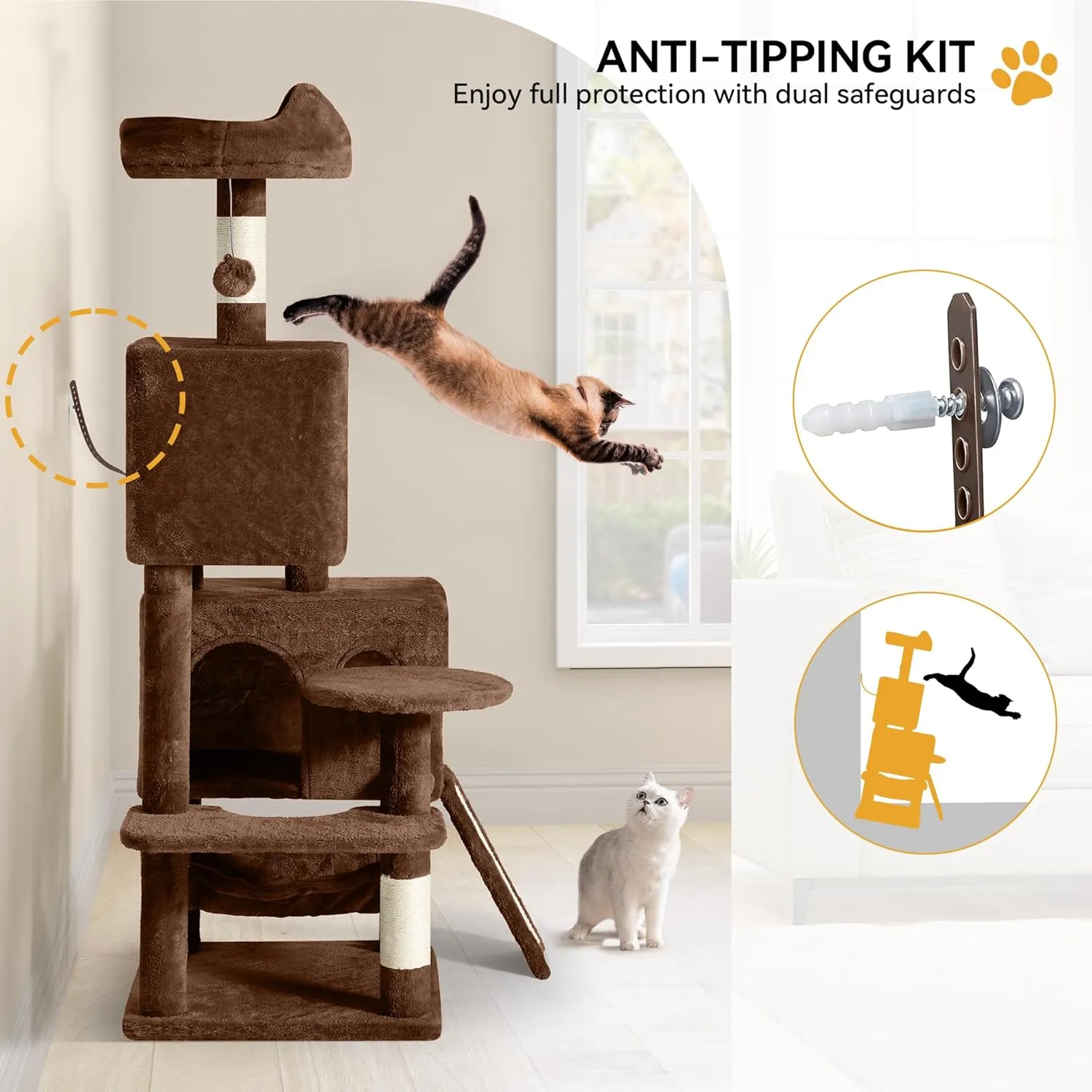 YITAHOME 54in Cat Tree Tower Condo, Multi-Level with Sisal Scratching Post, Cat Condos, Plush Top Perches, Hammock, Space Saving Cat Condo, Dangling Ball, Pet Play House, Perfect Pet Gift, Green
