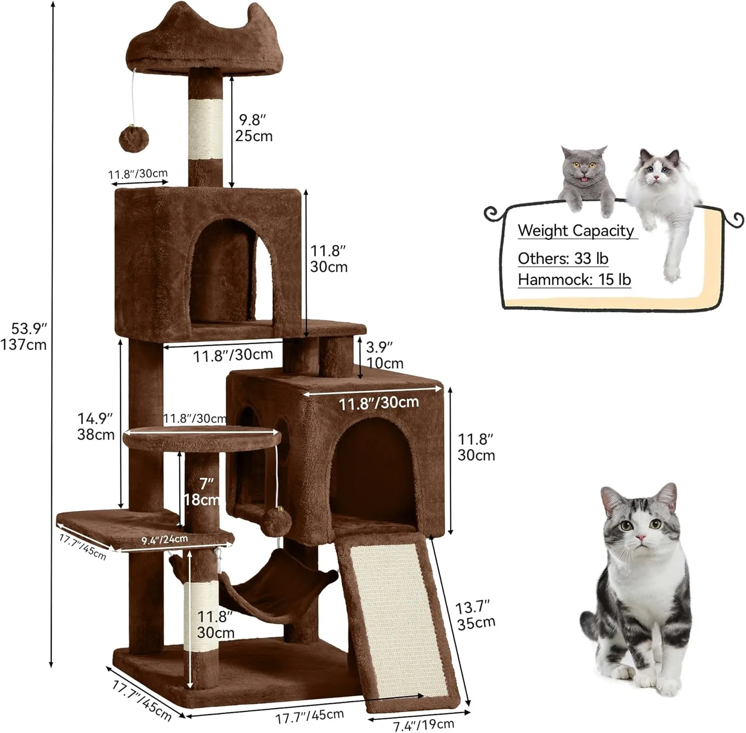 YITAHOME 54in Cat Tree Tower Condo, Multi-Level with Sisal Scratching Post, Cat Condos, Plush Top Perches, Hammock, Space Saving Cat Condo, Dangling Ball, Pet Play House, Perfect Pet Gift, Green